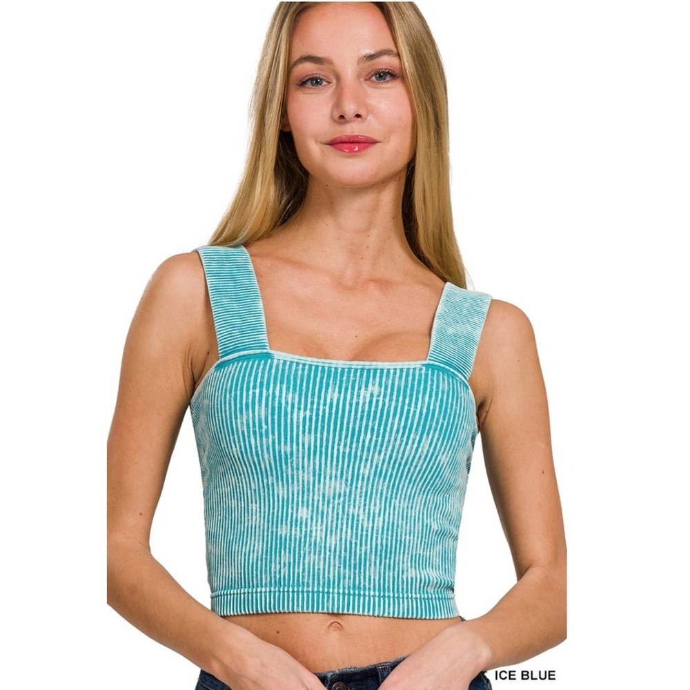 Zenana Ice‎ Blue Ribbed Seamless Brami – Built-In Bra Pads L/XL